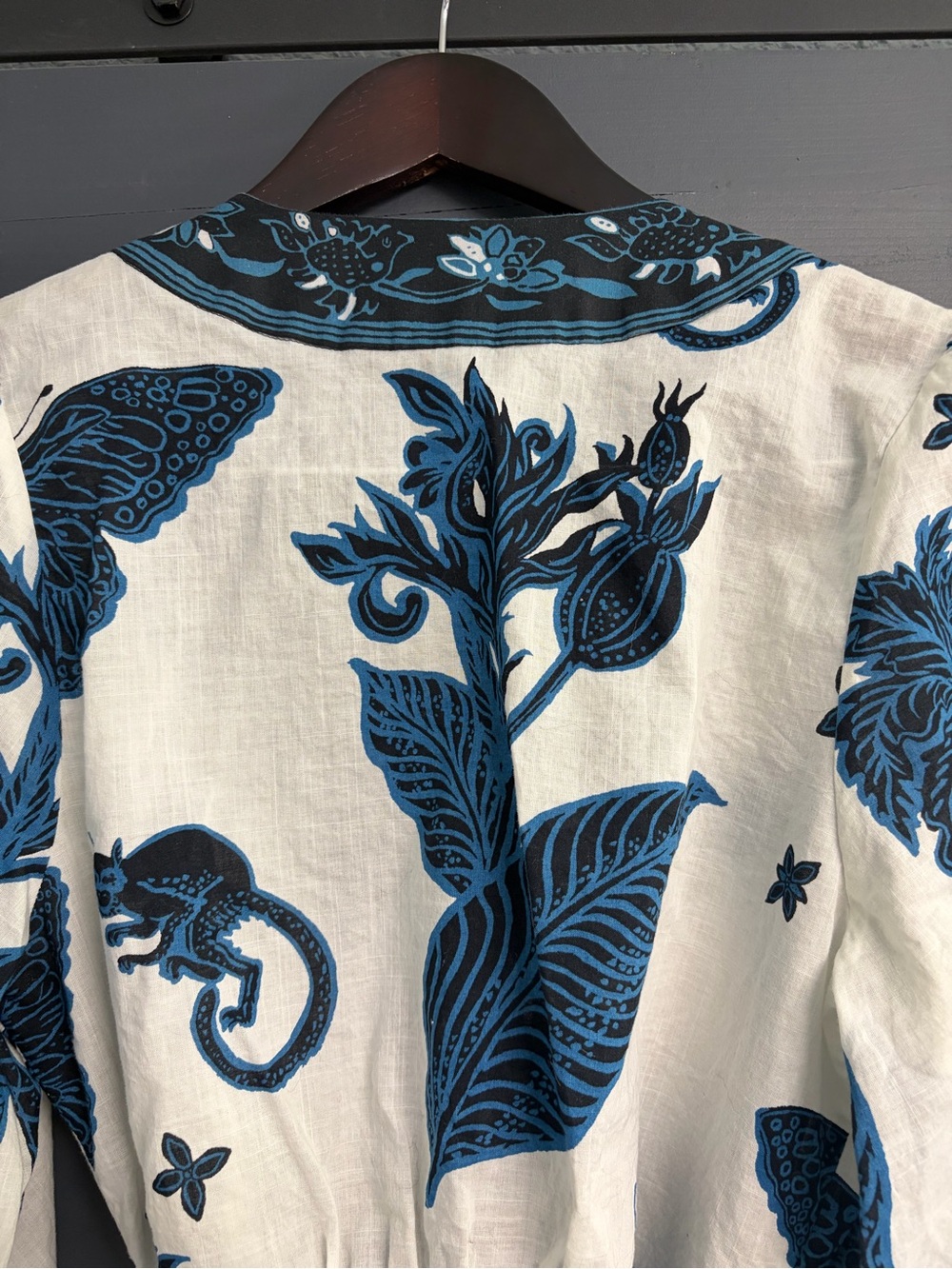 Banana Republic Cream Wrap Blouse with Blue Floral & Butterfly Print - Picture 8 of 9